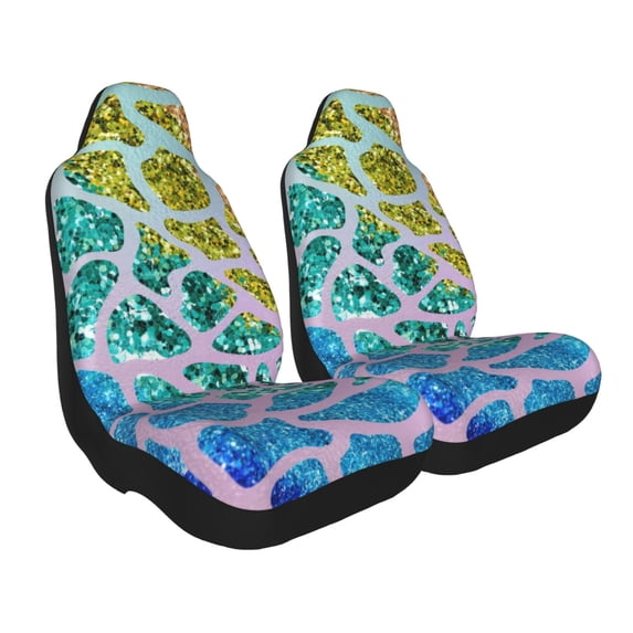 Uemuo Rainbow Glitter Pattern Car Seat Covers for Front Seats Waterproof Seat Covers for Cars, Universal Auto Front Seats Protector Fits for Car-2 PCS