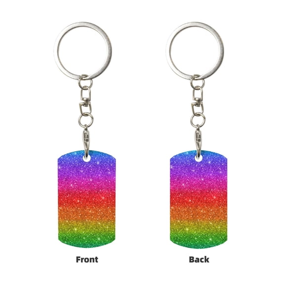 Uemuo Rainbow Glitter Pattern Rectangular Metal Keychain - Durable, Stylish, and Personalized Key Ring for Men and Women,Engraved Keychain,Gift Slim Sturdy Keychain