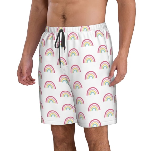Uemuo Rainbow Pattern Men's Swim Trunks Hawaiian Beach Bathing Suit Swimsuits Beach Quick-Dry Shorts with Pockets-XX-Large