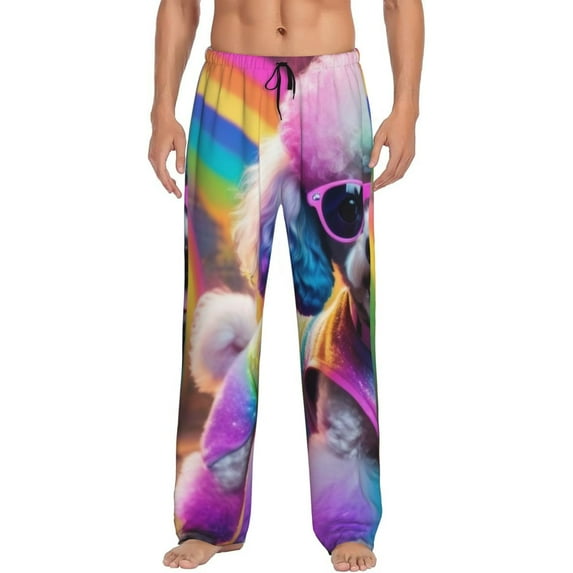 Uemuo Rainbow Poodle Urban Street Pattern Men's Wide Leg Palazzo Lounge Pants with Pockets Light Weight Loose Comfy Casual Pajama Pants-X-Large