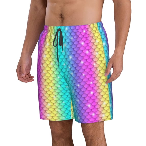 Uemuo Rainbow Scales2 Pattern Men's Swim Trunks Hawaiian Beach Bathing Suit Swimsuits Beach Quick-Dry Shorts with Pockets-Medium