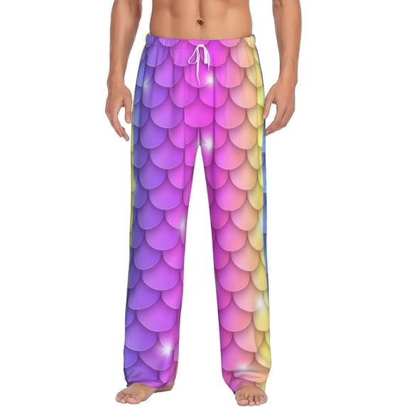 Uemuo Rainbow Scales2 Pattern Men's Wide Leg Palazzo Lounge Pants with Pockets Light Weight Loose Comfy Casual Pajama Pants-Medium