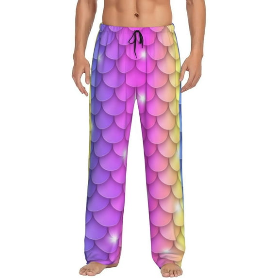 Uemuo Rainbow Scales2 Pattern Men's Wide Leg Palazzo Lounge Pants with Pockets Light Weight Loose Comfy Casual Pajama Pants-X-Large
