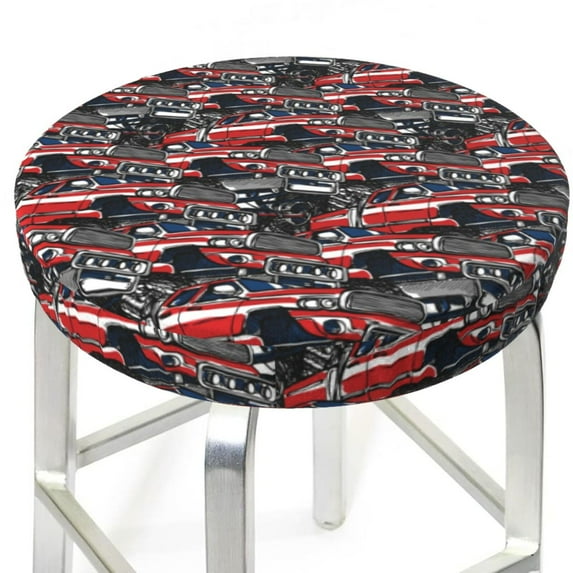 Uemuo Red And Blue Cars Pattern Round Bar Stool Seat Covers Washable Stool Cushion Slipcover Elastic Bar Chair Covers-