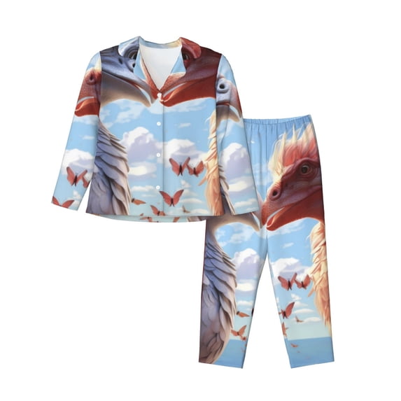Uemuo Red And White Bird Couple Pattern Womens Pajama Sets,PJ Set for Women,Pajamas for Women Logo,Long Sleeve Pajama Set for Women,Soft Long Sleeve Top With Pants-Small