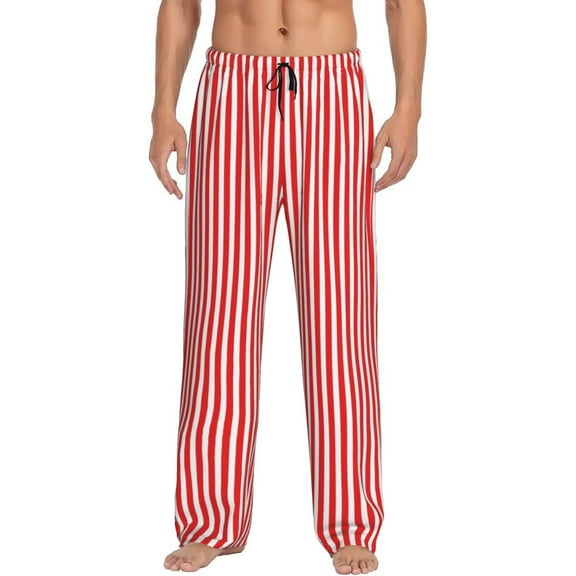 Uemuo Red And White Stripes Pattern Men's Wide Leg Palazzo Lounge Pants with Pockets Light Weight Loose Comfy Casual Pajama Pants-Small