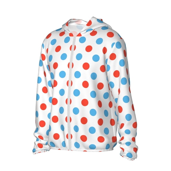 Uemuo Red Blue Polka Dots Pattern Women's Full Zip UPF 50+ Sun Protection Hoodie Jacket Long Sleeve Sun Shirt Hiking Outdoor Performance with Pockets-XX-Large