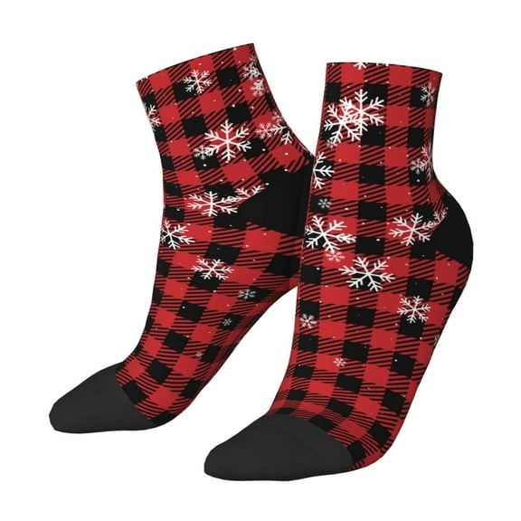 Uemuo Red Buffalo Plaid Printed Crew Socks, Moisture-Wicking Socks, Athletic Socks for Men Breathable Cushion Socks Casual Sport Socks for Running Traveling