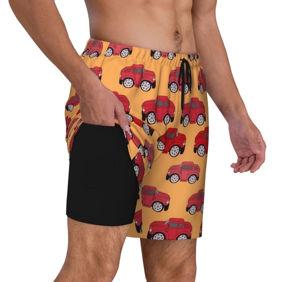 Uemuo Red Cars Pattern Mens Swim Trunks Quick Dry Board Shorts with Mesh Lining, Stretch Beach Shorts Quick Dry No-Chafing Board Shorts-Small