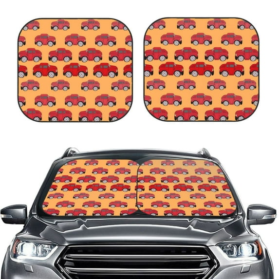 Uemuo Red Cars Printed 2 PCS Car Windshield Sun Shade, Auto Sun Heat and UV Rays Blocker, Foldable Automotive Front Window Sunshade Protector