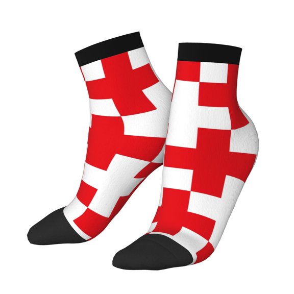 Uemuo Red Cross 1 Printed Crew Socks, Moisture-Wicking Socks, Athletic Socks for Men Breathable Cushion Socks Casual Sport Socks for Running Traveling
