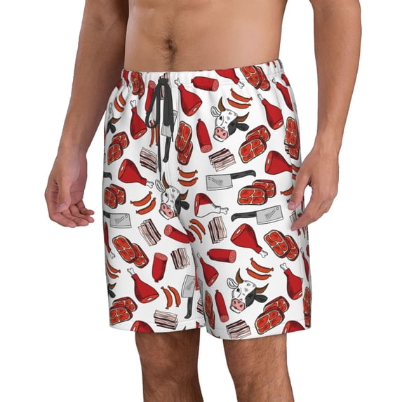 Uemuo Red Food Pattern Men's Swim Trunks Hawaiian Beach Bathing Suit Swimsuits Beach Quick-Dry Shorts with Pockets-Small