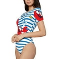 thumbnail image 1 of Uemuo Red Funny Crab on Blue Stripe Pattern Women's One Piece Short Sleeve Swimsuit Rash Guard Surfing Modest Quick-drying Swimsuit Beach Essentials-X-Large, 1 of 1