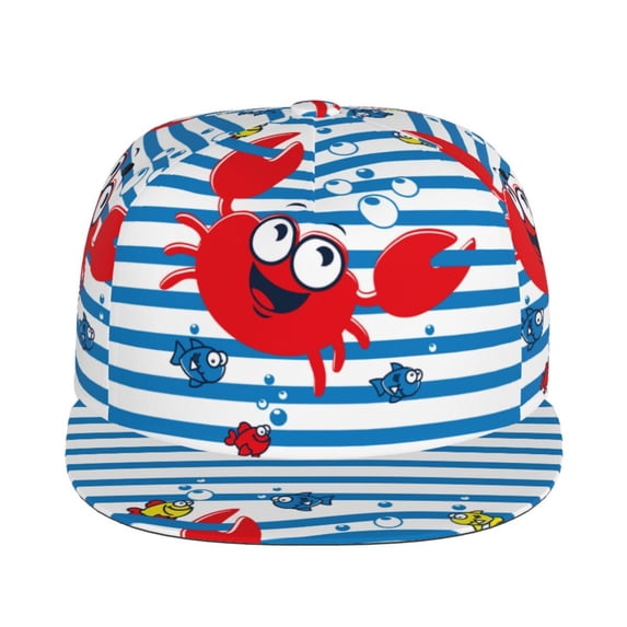 Uemuo Red Funny Crab on Blue Stripe Pattern Women's Baseball Cap,Straight Brim Hat,Golf Dad Hat,Travel Hat,Sun Protection Cap,Everyday Accessory