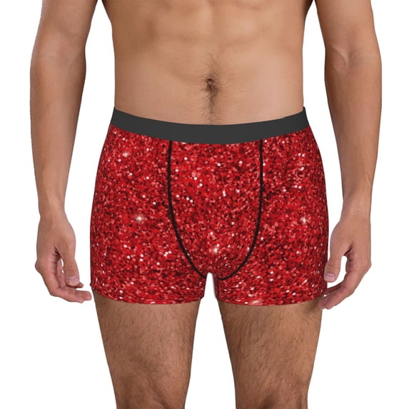 Uemuo Red Glitter Pattern Men's Boxer Briefs,Trunk Anti-Chafing,Comfortable, Durable, and Stylish Underwear-XX-Large