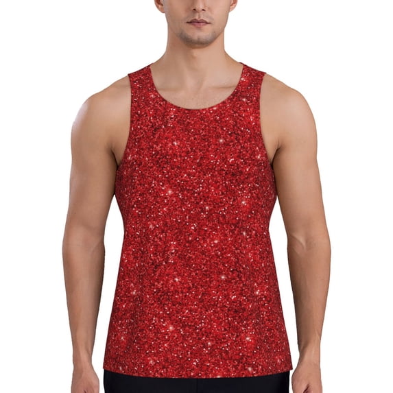 Uemuo Red Glitter Pattern Men's Muscle Shirts Sleeveless Dry Fit Gym Workout Tank Top Lightweight Sports Tank Top Beach Tank Top, Loose-fit Sleeveless Shirt-Medium