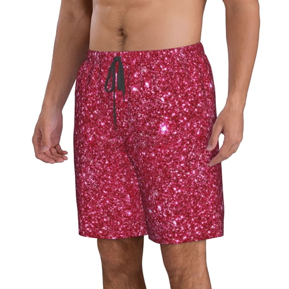 Uemuo Red Glitter Pattern Men's Swim Trunks Hawaiian Beach Bathing Suit Swimsuits Beach Quick-Dry Shorts with Pockets-Medium