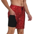 thumbnail image 1 of Uemuo Red Glitter Pattern Mens Swim Trunks Quick Dry Board Shorts with Mesh Lining, Stretch Beach Shorts Quick Dry No-Chafing Board Shorts-, 1 of 9