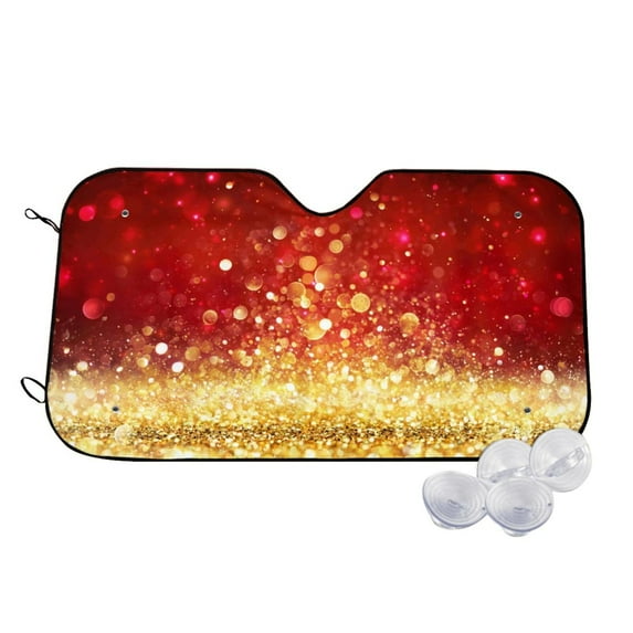 Uemuo Red Gold Glitter Pattern Accordion Car Windshield Sun Shade, Foldable Reflective Sun Visor for Car, Reflector Windshield Sunshade-