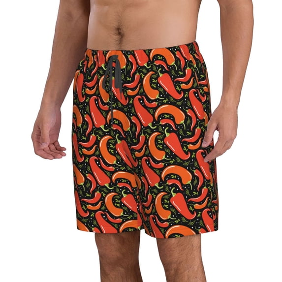 Uemuo Red Hot Chili Pattern Men's Swim Trunks Hawaiian Beach Bathing Suit Swimsuits Beach Quick-Dry Shorts with Pockets-