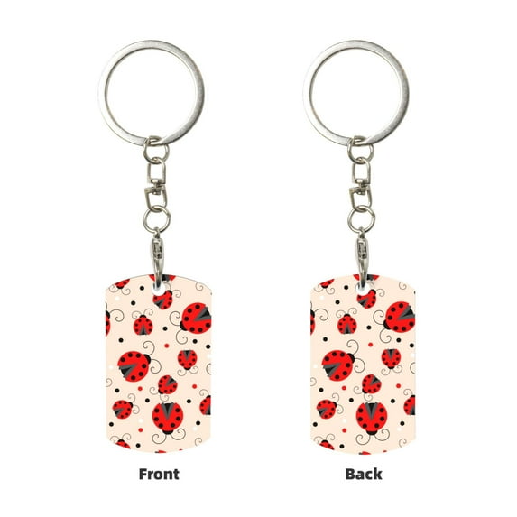 Uemuo Red Ladybug Pattern Rectangular Metal Keychain - Durable, Stylish, and Personalized Key Ring for Men and Women,Engraved Keychain,Gift Slim Sturdy Keychain