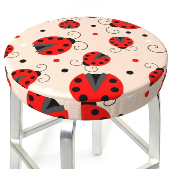 Uemuo Red Ladybug Pattern Round Bar Stool Seat Covers Washable Stool Cushion Slipcover Elastic Bar Chair Covers-14 inch