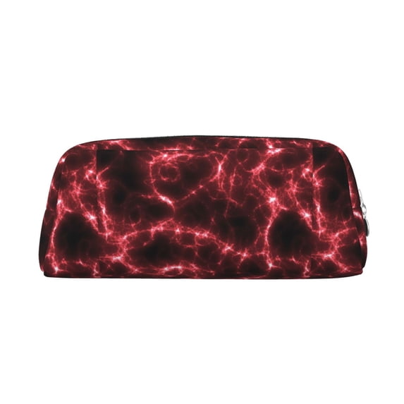 Uemuo Red Line Printed Leather Pencil Case, Pencil Pouch, Portable Pencil Bag, Pen Case for& Office