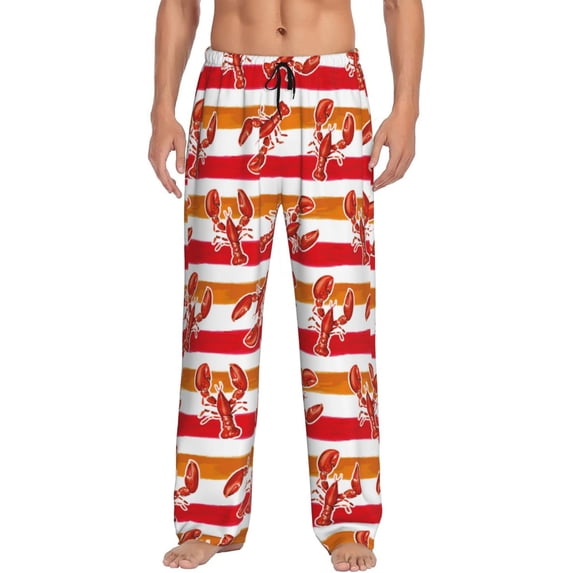 Uemuo Red Lobster Pattern Men's Wide Leg Palazzo Lounge Pants with Pockets Light Weight Loose Comfy Casual Pajama Pants-XX-Large
