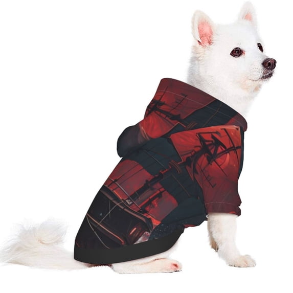 Uemuo Red Moon Shark Sailboat for Winter Dog Hoodie Sweatshirts with Pockets Warm Dog Clothes for Small Dogs Chihuahua-X-Small