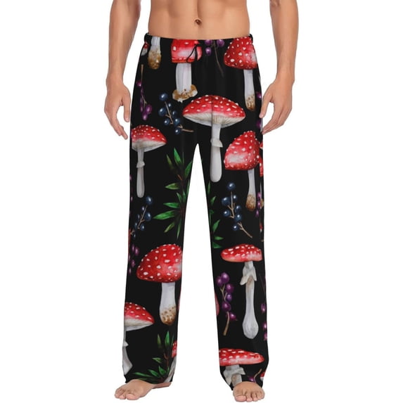 Uemuo Red Mushrooms Pattern Men's Wide Leg Palazzo Lounge Pants with Pockets Light Weight Loose Comfy Casual Pajama Pants-Large