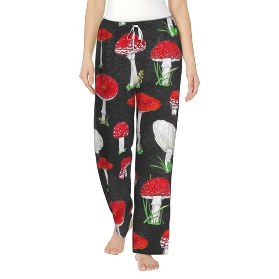Uemuo Red Mushrooms Pattern Women's Wide Leg Palazzo Lounge Pants with Pockets Light Weight Loose Comfy Casual Pajama Pants-X-Large