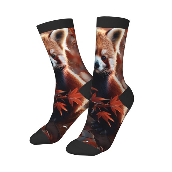 Uemuo Red Panda Autumn Branches Printed Kids Boys Socks Seamless Crew Socks Crazy Funny Athletic Sport Socks for Children