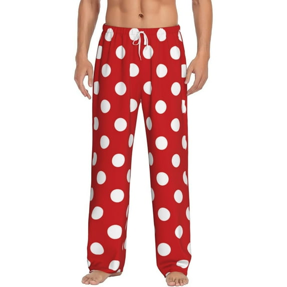 Uemuo Red Polka Dot Pattern Men's Wide Leg Palazzo Lounge Pants with Pockets Light Weight Loose Comfy Casual Pajama Pants-Small