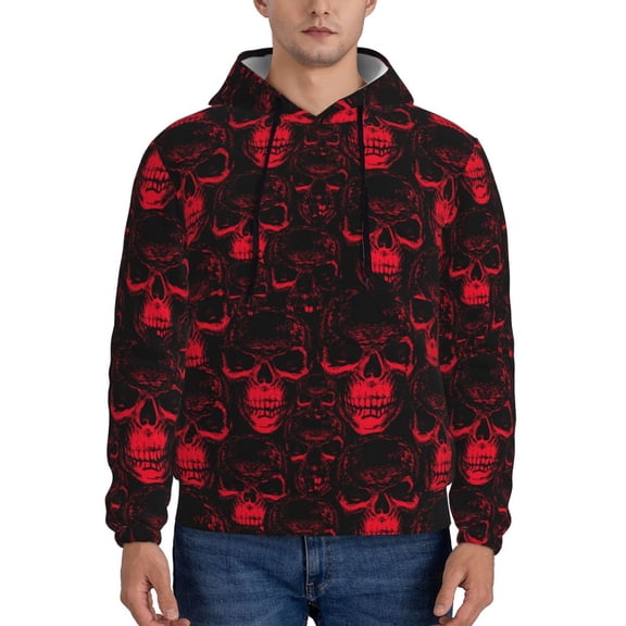 Uemuo Red Skulls 2 Pattern Men's Hoodie - Casual Pullover Hoodie with Kangaroo Pocket, Stylish Hooded Sweatshirt for Everyday Wear-XX-Large