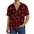 thumbnail image 1 of Uemuo Red Skulls Pattern Cotton Linen Short Sleeve Shirts,Casual Lightweight Button Down Shirts,Vacation Beach Summer Tops-, 1 of 7