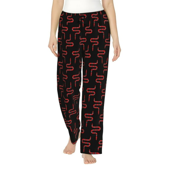 Uemuo Red Snake Pattern Women's Wide Leg Palazzo Lounge Pants with Pockets Light Weight Loose Comfy Casual Pajama Pants-Small