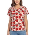 thumbnail image 1 of Uemuo Red Strawberry Printed Women's Classic V-Neck T-Shirt - Soft, Breathable, Moisture-Wicking, Perfect for Casual, Office, Travel, and Everyday Wear-Small, 1 of 5