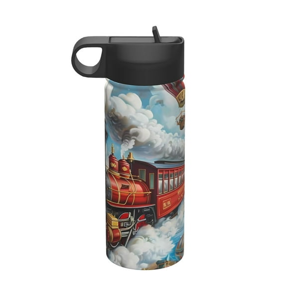 Uemuo Red Train Hot Air Balloon Print 18oz Sports Insulated Kettle, Water Bottle, Outdoor Sports Bottle, Insulated Hydration Bottle with Handle & Flip Straw