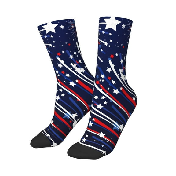 Uemuo Red White Blue Fireworks 1 Printed Kids Boys Socks Seamless Crew Socks Crazy Funny Athletic Sport Socks for Children