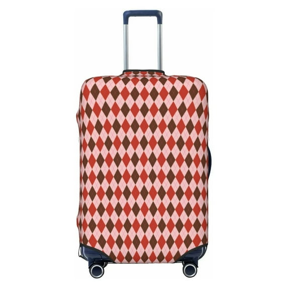 Uemuo Red and Brown Squares Printed Washable Luggage Cover - Fashion Suitcase Protector Fits 18-32 Inch Luggage -Medium