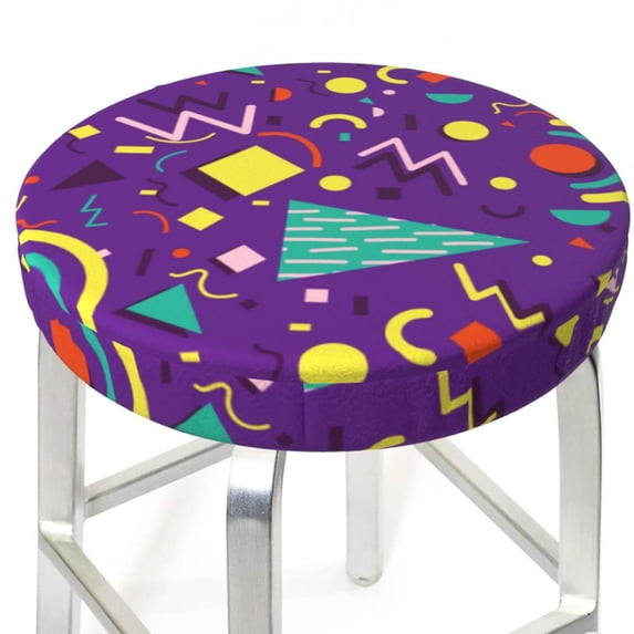 Uemuo Retro 80s Style Pattern Round Bar Stool Seat Covers Washable Stool Cushion Slipcover Elastic Bar Chair Covers-