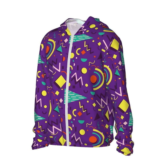Uemuo Retro 80s Style Pattern Women's Full Zip UPF 50+ Sun Protection Hoodie Jacket Long Sleeve Sun Shirt Hiking Outdoor Performance with Pockets-Small