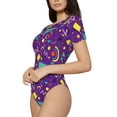 thumbnail image 1 of Uemuo Retro 80s Style Pattern Women's One Piece Short Sleeve Swimsuit Rash Guard Surfing Modest Quick-drying Swimsuit Beach Essentials-, 1 of 9
