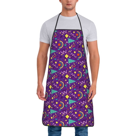 Uemuo Retro 80s Style Printed Bib Apron, Adjustable , Water and Oil Resistant, Cooking Kitchen Chef Apron for Women Men