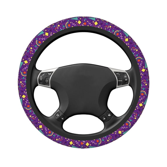 Uemuo Retro 80s Style Printed Car Elastic Steering Wheel Cover - Universal Car Accessory for Diverse Cars Anti-Slip, and Comfortable- 15"