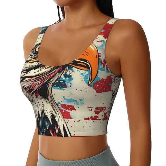Uemuo Retro American Eagle Pattern Women's Sports Bra - High Impact Support, Breathable, and Comfortable Athletic Bra for Running, Yoga, and Workouts