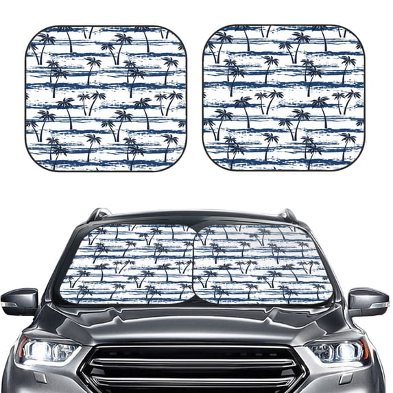 Uemuo Retro Coconut Tree Printed 2 PCS Car Windshield Sun Shade, Auto Sun Heat and UV Rays Blocker, Foldable Automotive Front Window Sunshade Protector