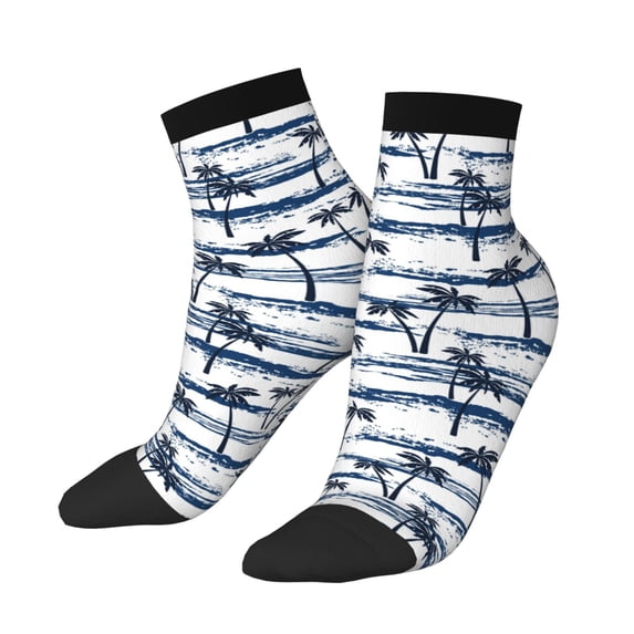 Uemuo Retro Coconut Tree Printed Crew Socks, Moisture-Wicking Socks, Athletic Socks for Men Breathable Cushion Socks Casual Sport Socks for Running Traveling