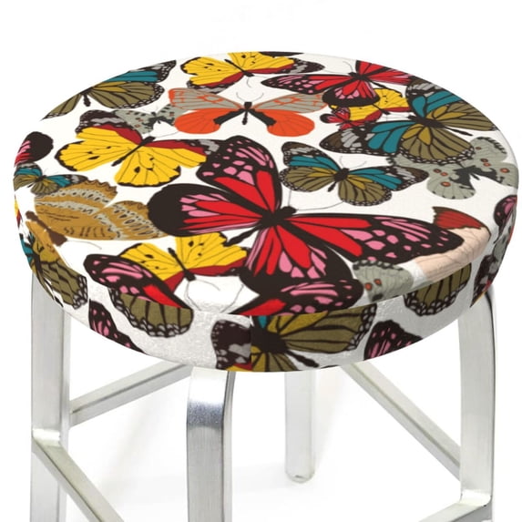 Uemuo Retro Floral Butterfly Pattern Round Bar Stool Seat Covers Washable Stool Cushion Slipcover Elastic Bar Chair Covers-13 inch