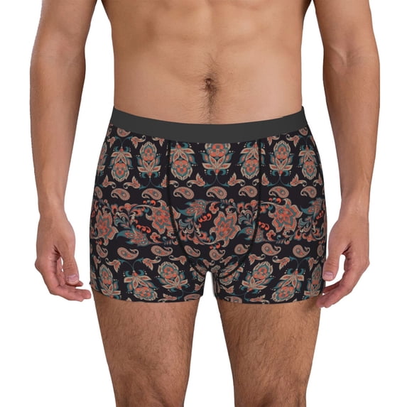 Uemuo Retro Floral Pattern Men's Boxer Briefs,Trunk Anti-Chafing,Comfortable, Durable, and Stylish Underwear-Large